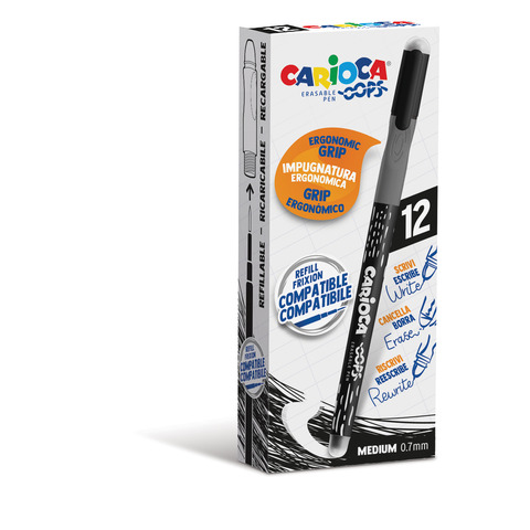 Penne cancellabili Carioca OOPS con inchiostro termosensibile M 0,7 mm conf. da 12 pz nero – 43039/01