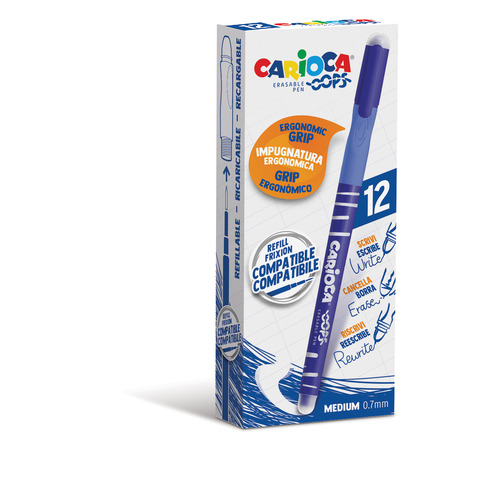 Penne cancellabili Carioca OOPS con inchiostro termosensibile M 0,7 mm conf. da 12 pz blu – 43039/02
