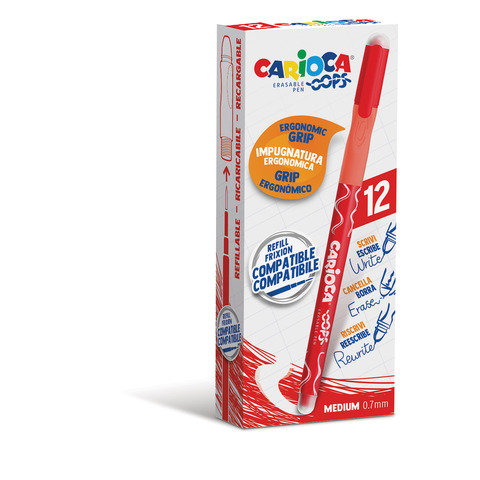 Penne cancellabili Carioca OOPS con inchiostro termosensibile M 0,7 mm conf. da 12 pz rosso – 43039/03