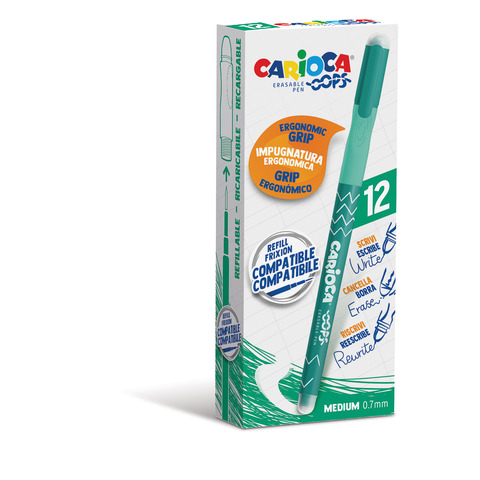 Penne cancellabili Carioca OOPS con inchiostro termosensibile M 0,7 mm conf. da 12 pz verde – 43039/04