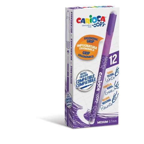 Penne cancellabili Carioca OOPS con inchiostro termosensibile M 0,7 mm conf. da 12 pz viola – 43039/09