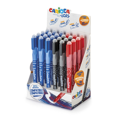 Espositore 24 penne cancellabili Carioca OOPS con inchiostro termosensibile M 0,7 mm assortiti – 43040