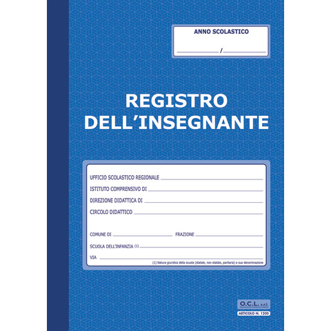 Registro dell’insegnante O.C.L. 36 pagine + foglio registro provvisorio di frequenza 24×33,5 cm – 1200