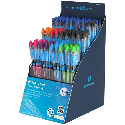 Espositore 120 penne a sfera con cappuccio Schneider Slider Basic XB colori assortiti – P304102