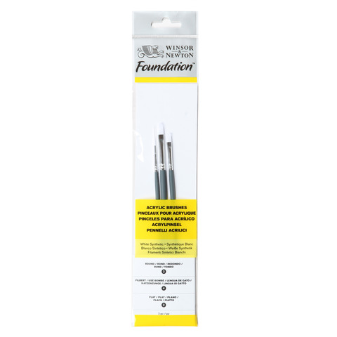 Set 3 pennelli Winsor&Newton Foundation tondo n°2 – piatto n°2 – filbert n°4 – 5295003