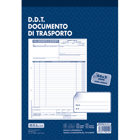 Blocco D.D.T. Mittente / Destinatario O.C.L. 21×30,5 cm 50×2 copie – 0111