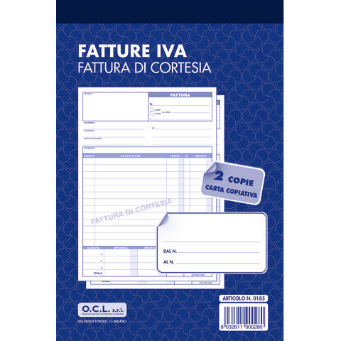 Blocco fatture di cortesia O.C.L. 14,4×21,6 cm 50×2 copie – 0185
