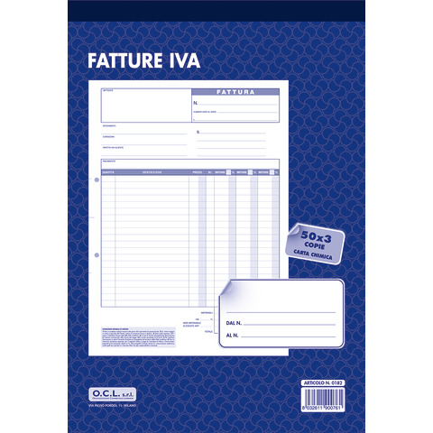 Blocco fatture IVA O.C.L. 21×30,5 cm 50×3 copie – 0182