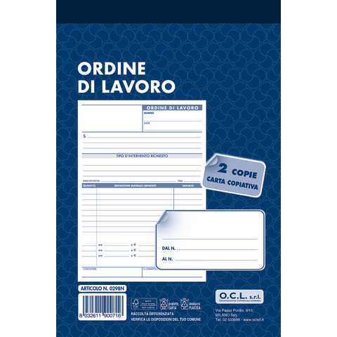 Blocco ordine di lavoro O.C.L. 14,4×21,6 cm 100 fogli – 0298N