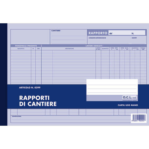 Blocco rapporti cantiere O.C.L. 50 fogli 30,5×21 cm – 0299N
