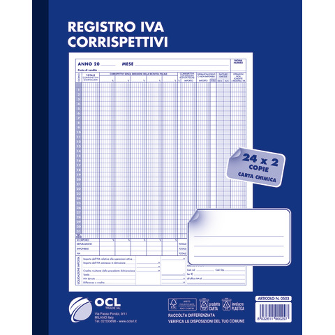 Blocco registro IVA dei corrispettivi O.C.L. 24×2 copie – 0503