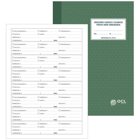 Registro di carico/scarico posta non ordinaria O.C.L. (per portinai) – 40 fogli – 0176