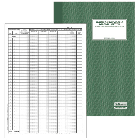 Registro provvisorio dei corrispettivi per mancato funzionamento registratore di cassa O.C.L. 21×29,7 cm – 0421
