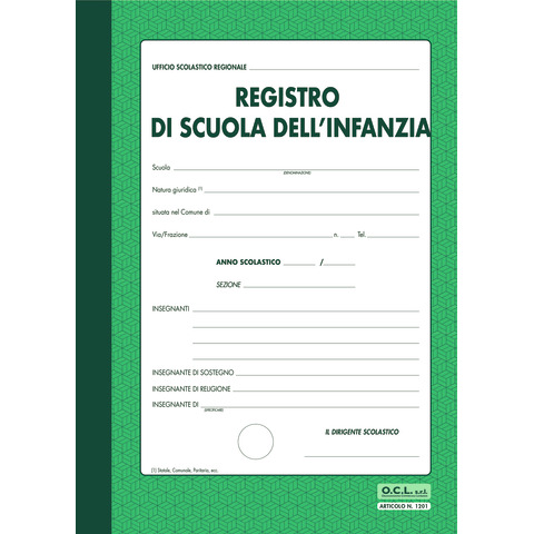 Registro scuola dell’infanzia 40 pagine per 30 alunni O.C.L. verde – 1201