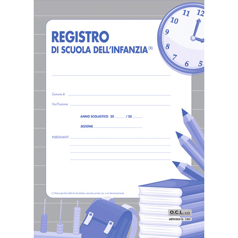 Registro scuola dell’infanzia copertina con disegni O.C.L. 24×33,5 cm 52 pagine x 30 alunni – 1202