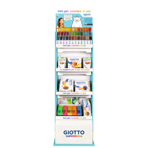 Espositore 99 matite colorate Giotto Supermina varie + pennarelli New Turbocolor 209x44x50 cm – F947200