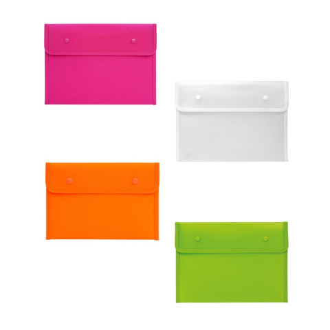 Busta in PP colorato Lebez con chiusura a 2 bottoni 24×16,5 cm – conf. 12 pz in colori assortiti – 80602