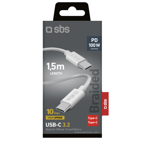 Cavo SBS USB-C/USB-C 3.2 – 100W – 10 Gbps – grigio TECABLETISSUETCC32G
