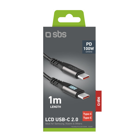 Cavo SBS Type C con display di controllo LCD – lunghezza 1 m – nero TECABLETCCLED100WK