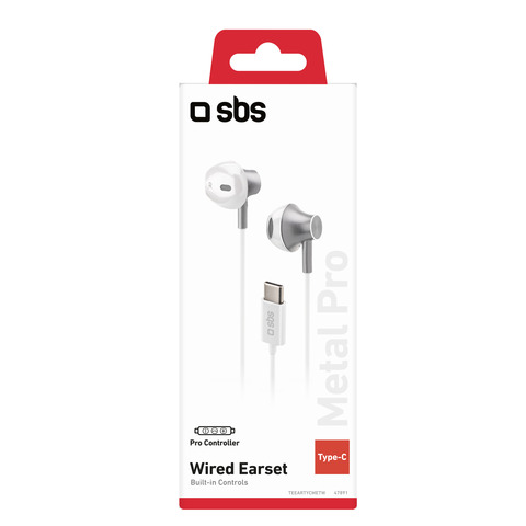 Auricolari Semi in ear SBS in metallo – connettore Type-C – microfono – bianco TEEARTYCMETW