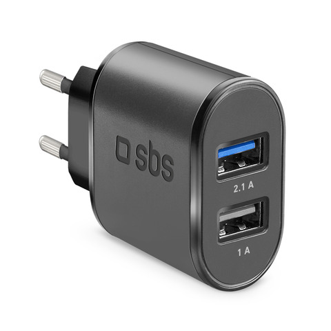 Caricabatterie da viaggio SBS 100/250V 2100 mAh fast charge – 2 USB – nero TETR2USB21AFAST