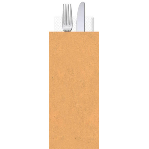Buste porta posate in carta paglia neutra politenata Le Nappage con tovagliolo 2 veli conf. 500 pz 11×25 cm