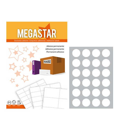Etichette bianche rotonde con margini Megastar 24 et./foglio conf. da 100 fogli d.40 mm – LP4MS-40