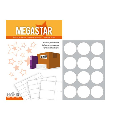 Etichette bianche rotonde con margini Megastar 12 et./foglio conf. da 100 fogli d.60 mm – LP4MS-60