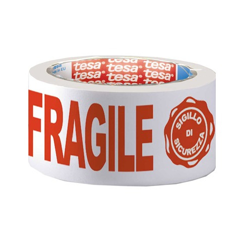 Nastro stampato trasparente Tesa con scritta ”Fragile+Sigillo di sicurezza” – 50 mm x 66 m – 07024-00018-03