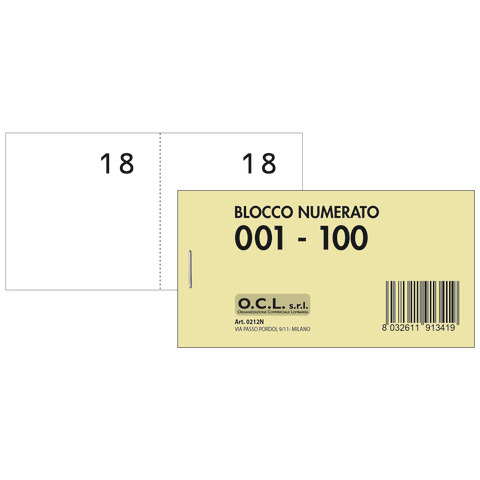 Blocchi lotteria Madre/Figlia O.C.L. – serie numerata da 1 a 100 bianco – conf. 10 pezzi – 0212N