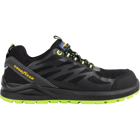 Scarpe antinfortunistiche Goodyear in tomaia KPU e mesh GY BLACKBAT S1P nero-verde TG.37 – 729637