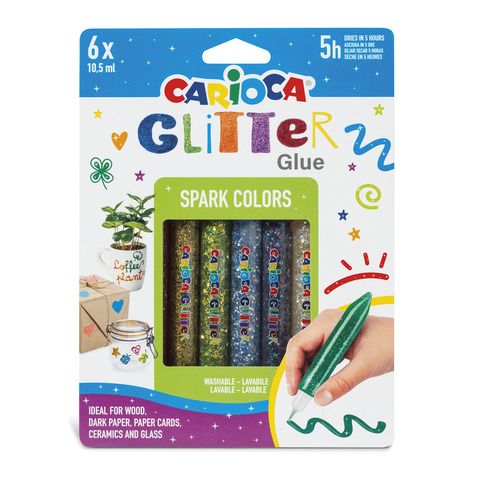 Conf. 6 blister da 6 colle Carioca colorate 10,5 ml – effetto glitter spark – 42110