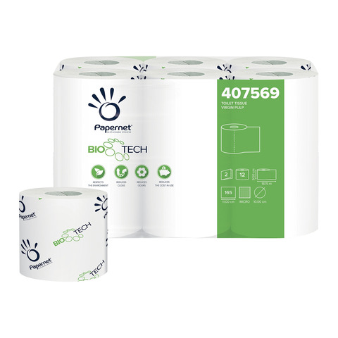 Carta igienica 2 veli Papernet Bio Tech in pura cellulosa – conf. 12 pz – bianca 407569