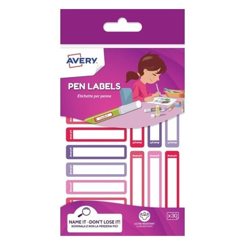 Etichette per penne e matite Avery 50×10 mm – rosa/viola – conf. 30 pezzi – RESMI30F-UK
