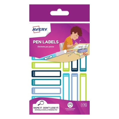 Etichette per penne e matite Avery 50×10 mm – blu/verde – conf. 30 pezzi – RESMI30G-UK