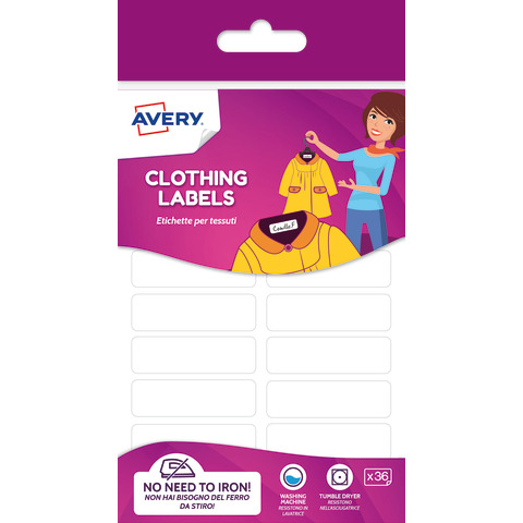 Etichette Avery per tessuti 45×13 mm conf. 36 pz – no iron – ETVET36-UK