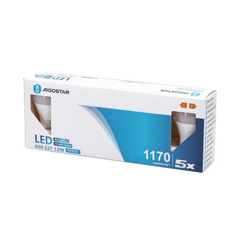 Lampadine LED Aigostar A60 E27 12W luce fredda – conf. 5 pz – 6500K 331597