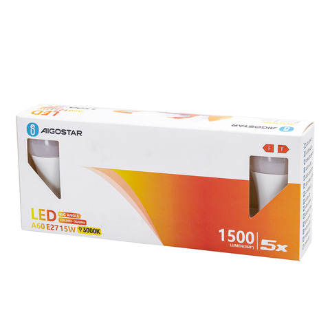 Lampadine LED Aigostar A60 E27 15W luce calda – conf. 5 pz – 3000K 331641