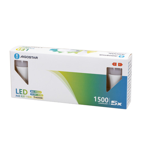 Lampadine LED Aigostar A60 E27 15W luce naturale – conf. 5 pz – 4000K 331634