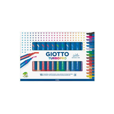 Pennarelli Giotto TurboPro doppia punta scalpello-pennello – conf. da 15 colori assortiti – F427800