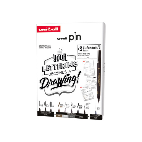 Fineliner Pin Lettering starter kit Uni Mitsubishi – conf. 9 pz – elementi assortiti – M PIN 8P 2