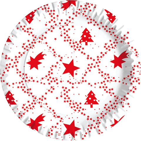 Piatti piani carta fibra vergine Dopla Red Xmas Ø 230 mm – conf. 10 pz – 11816