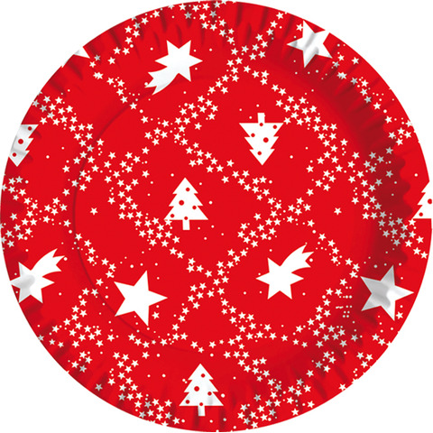 Piatti piani carta fibra vergine Dopla Red Xmas Ø 180 mm – conf. 10 pz – 11817