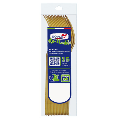 Forchette Dopla Reusable Compact in PS oro 180 mm – conf. 15 pz – 03981