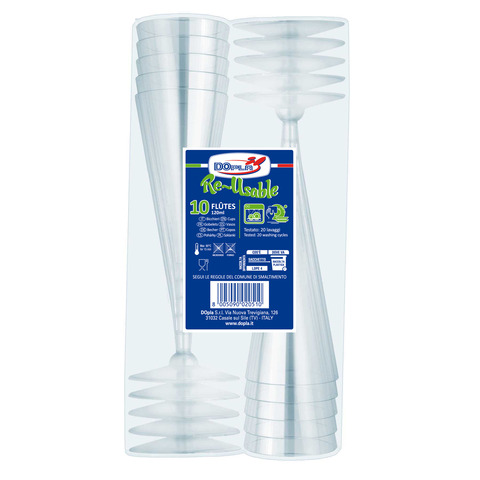Bicchieri flutes in PS Diamant trasparente Dopla Reusable 120 ml – conf. 10 pz – 22681