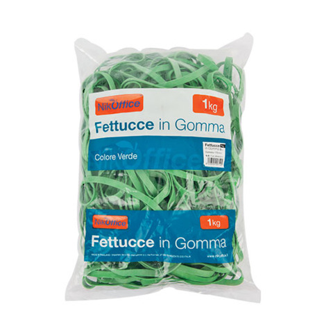 Fettucce in gomma verde 8 mm Nikoffice in busta da 1 Kg – Ø 120 mm – 06NIK030