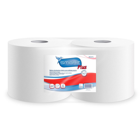 Bobine industriali Lucart Smart Plus in pura cellulosa 2 veli conf. 2 rotoli da 520 strappi bianco – 852694
