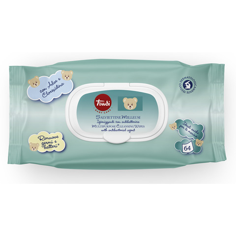 Salviettine milleusi igienizzanti con antibatterico Trudi Baby Care conf. 64 pezzi con tappo – 00772