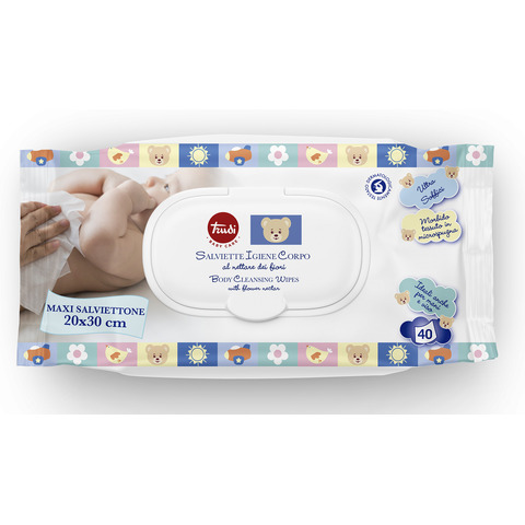 Salviette igiene corpo al nettare dei fiori Trudi Baby Care 20×30 cm conf. 40 pezzi con tappo – 00773