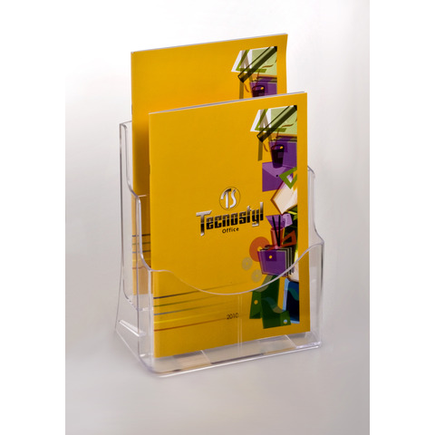 Porta brochure/cataloghi da banco in PS trasparente Tecnostyl A4 due tasche – LH002